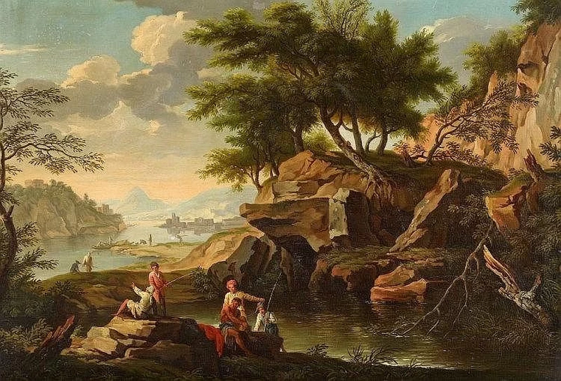 Pescatori in un paesaggio romano